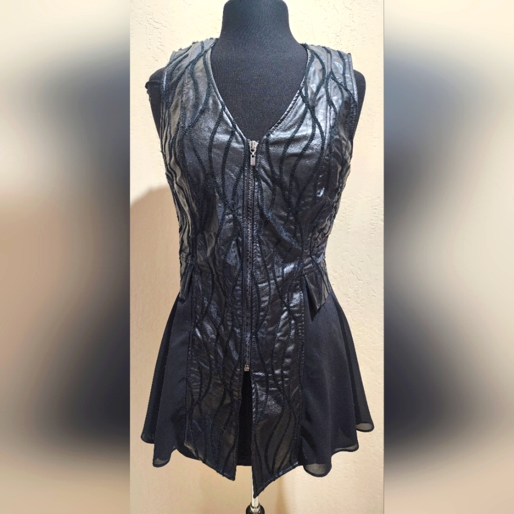 Zoey Faux Leather Black Sleeveless Sheer  Women's Vest NWT